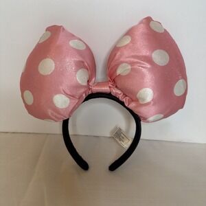 Disney Parks Minnie Mouse 3D Glitter Polka Dot Super Pink Large Bow Headband